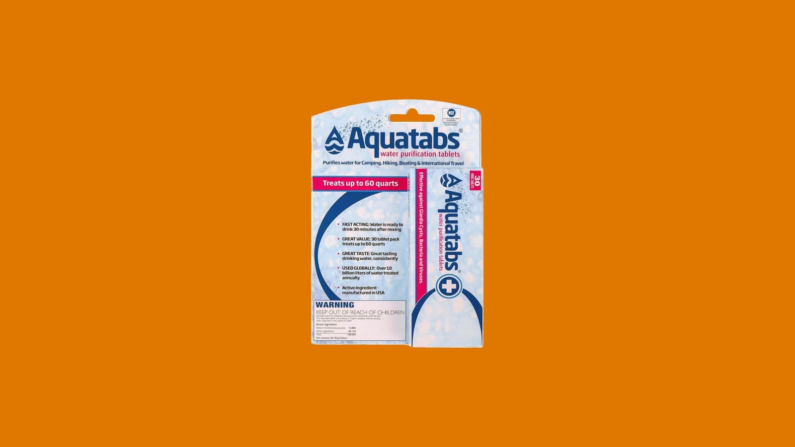 Aquatabs 49mg Water Purification Tablets, 30 Pack