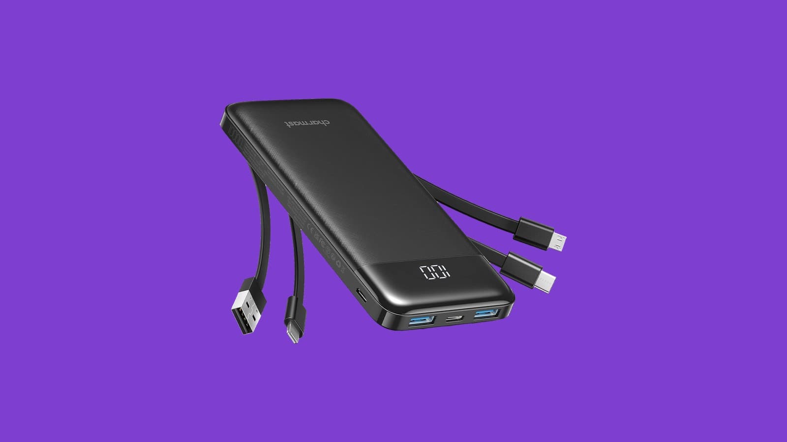 charmast 10000mAh Power Bank with 4 Built-In Cables