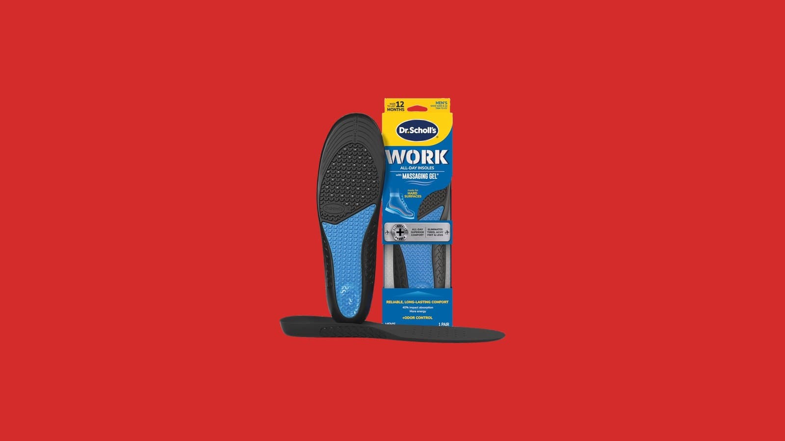 Dr. Scholl's Work All-Day Superior Comfort Insoles with Massaging Gel, Men's