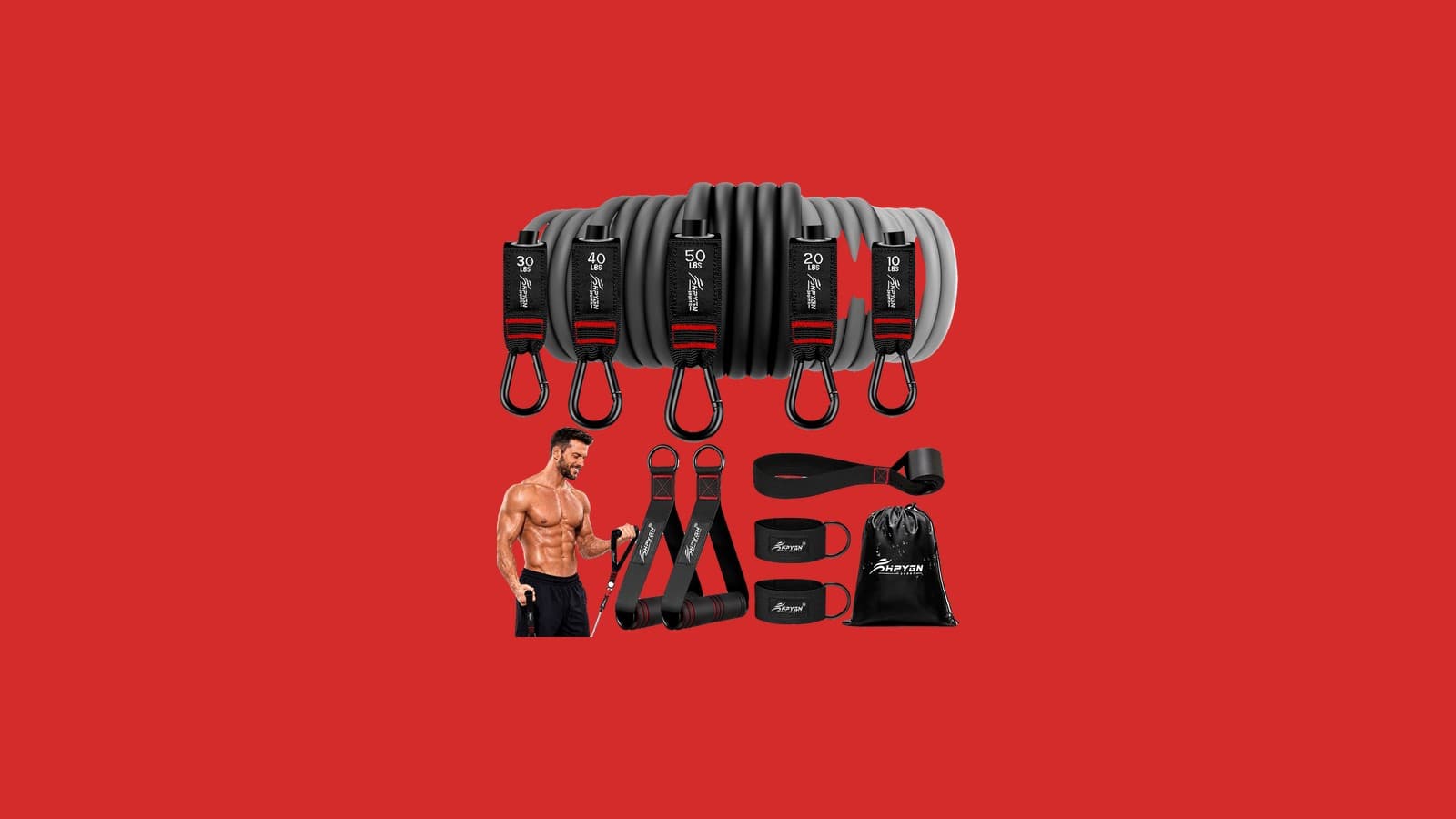 HPYGN Resistance Bands with Handles, 150 lb Set