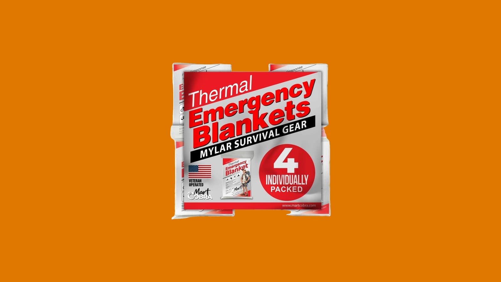 Mart Cobra Emergency Mylar Thermal Blankets, 4 Pack