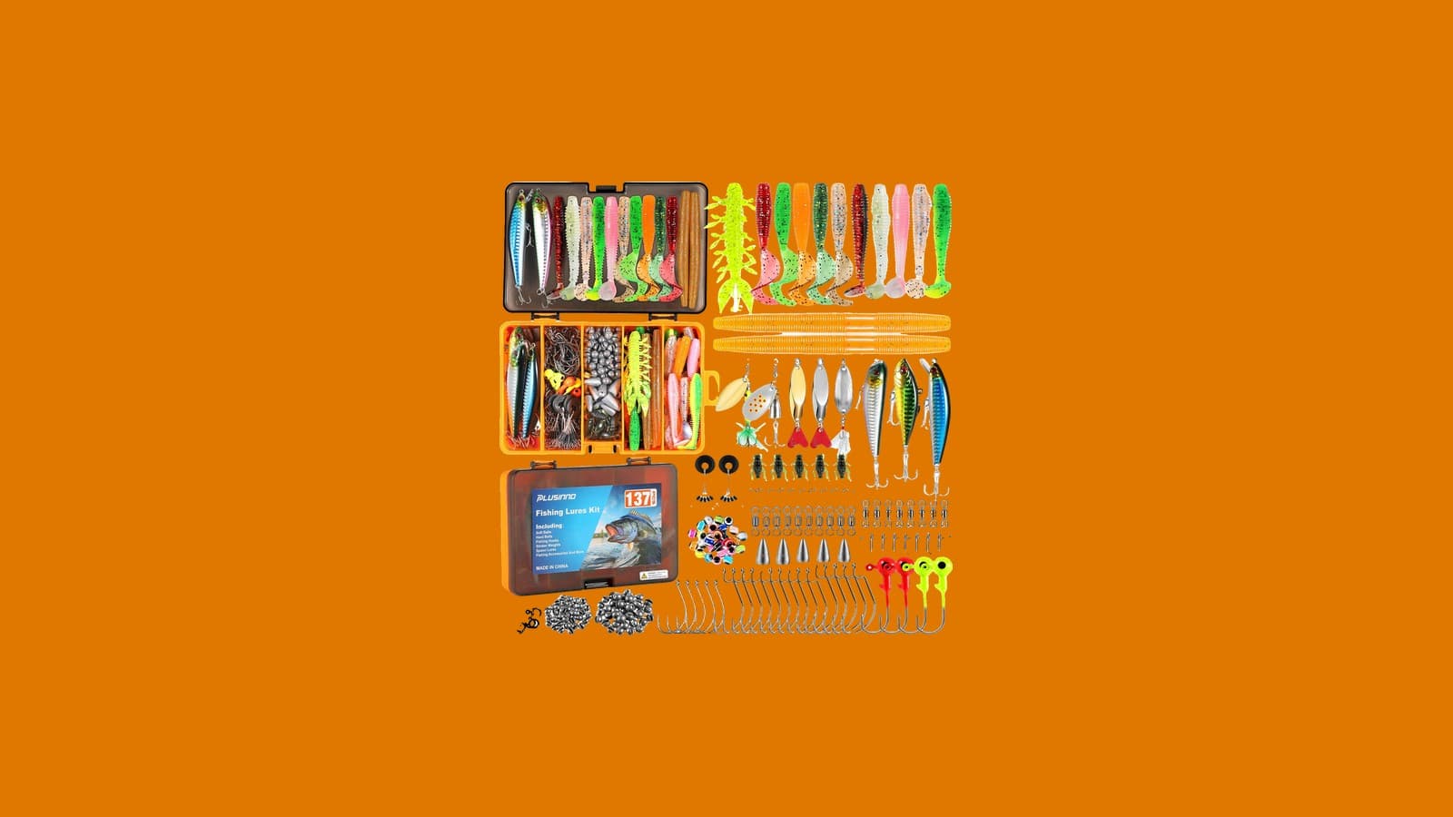 PLUSINNO 137-Piece Tackle Box Kit with Lures, Hooks and Weights