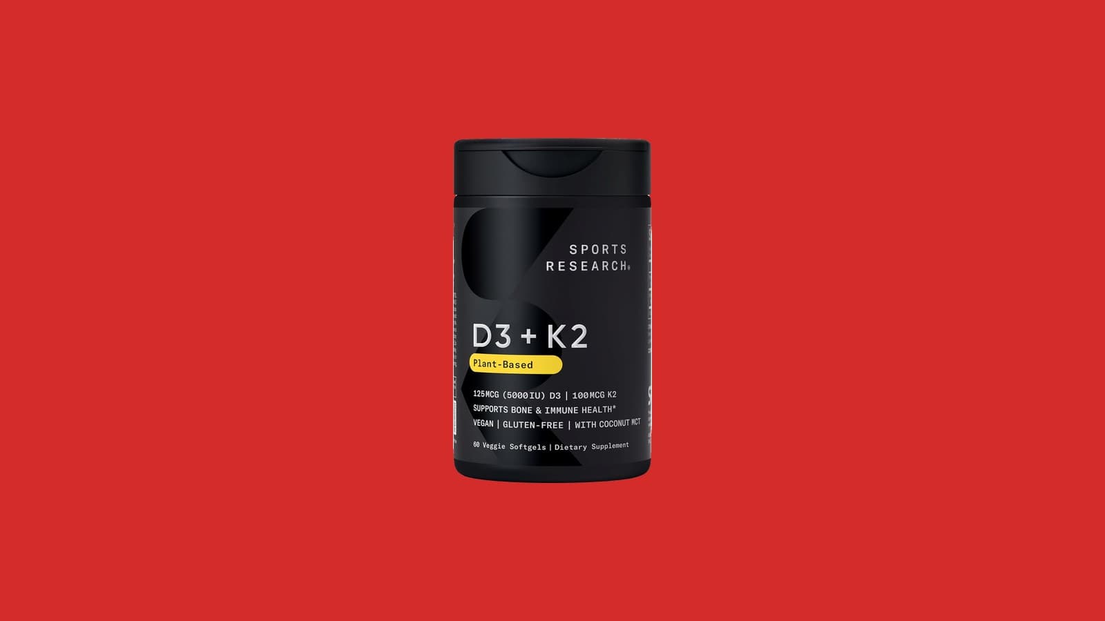 Sports Research Vegan Vitamin D3 + K2 with Coconut Oil, 60 Count
