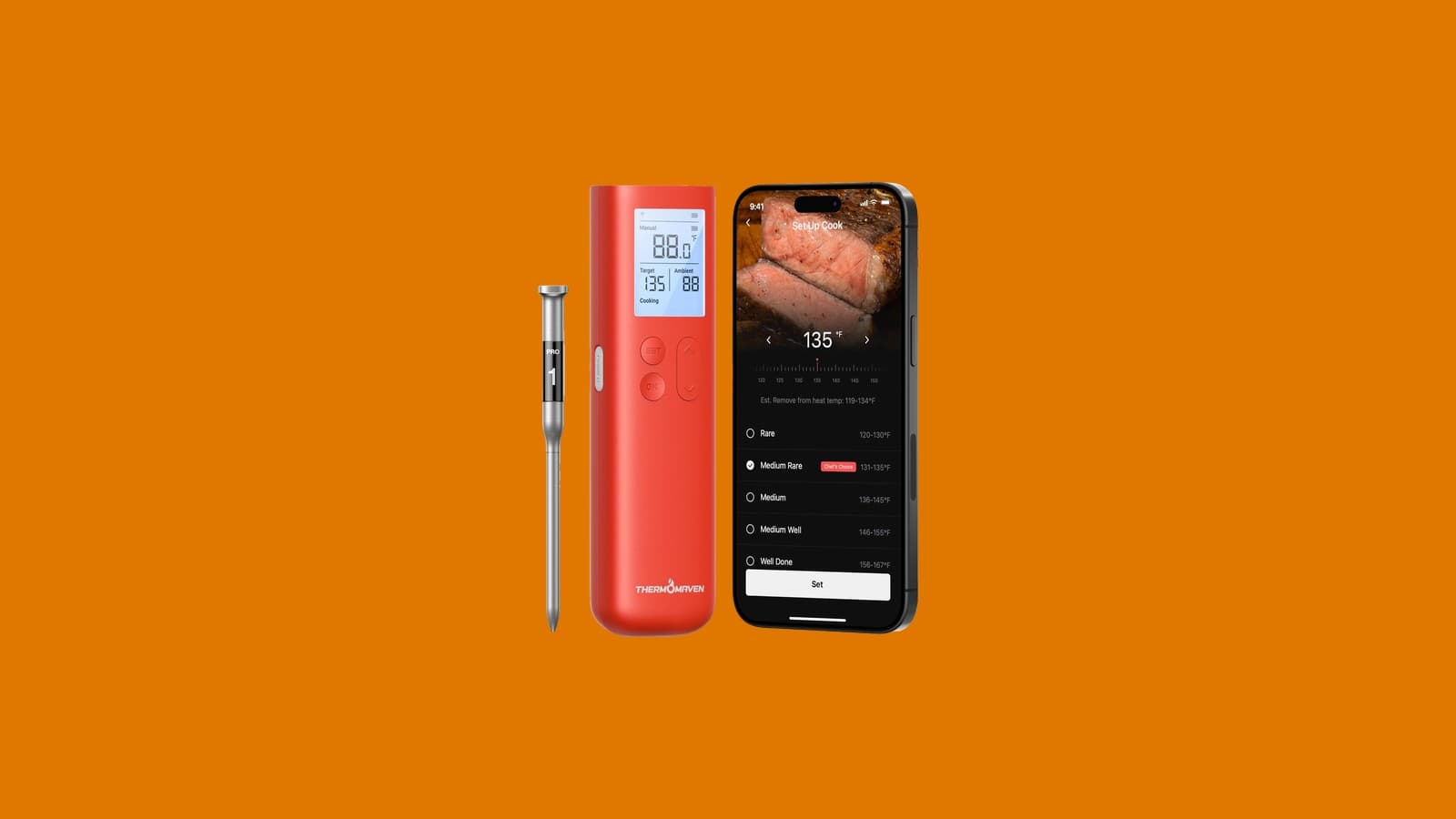 ThermoMaven G1 Sub-1G Smart Wireless Meat Thermometer with Standalone Base