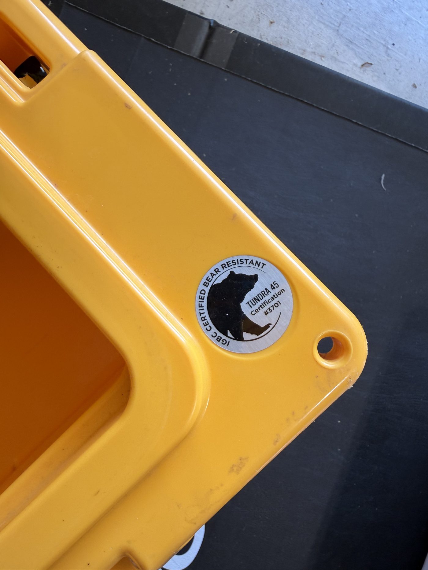 The IGBC Certified Bear Resistant badge on my Tundra 45